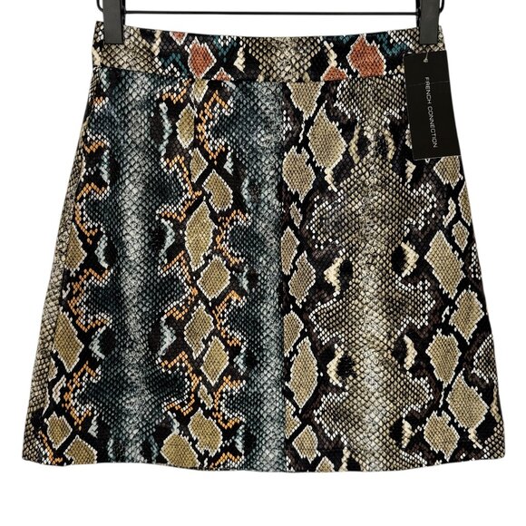 French Connection Faux Snakeskin Mini Skirt Women XXS Reptile Print Y2K - Picture 1 of 7